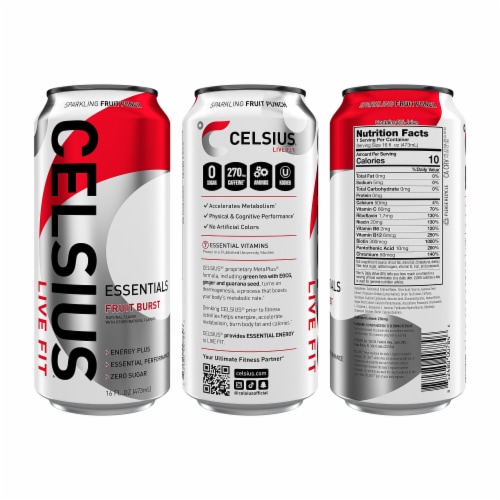 CELSIUS® ESSENTIALS Sparkling Sunset Energy Drink Variety Pack Perspective: left