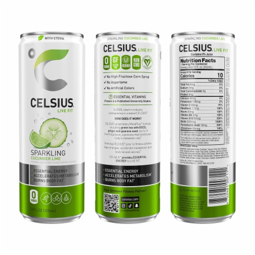 Celsius Sparkling Cucumber Lime Energy Drink Perspective: left