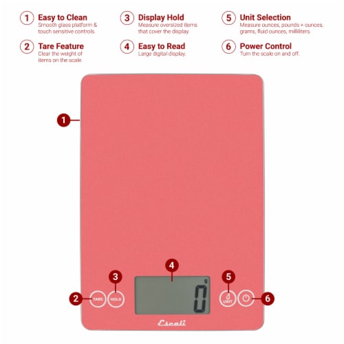 Escali Atri Glass Red Digital Scale Perspective: left