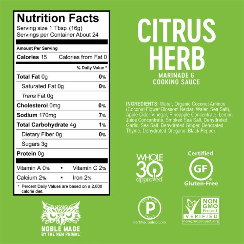 The New Primal Noble Made® Citrus and Herb Marinade and Cooking Sauce Perspective: left
