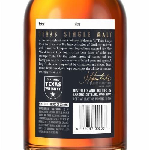 Balcones Whiskey - American Texas 1 Single Malt Whisky Perspective: left