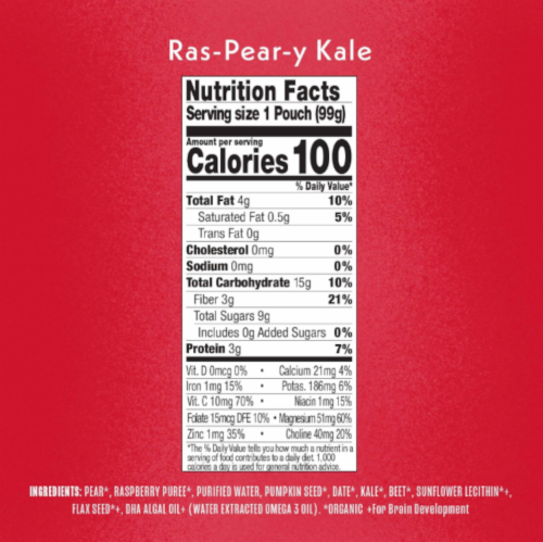 Once Upon A Farm™ Toddler Rasp-Pear-Y Vanilla Snack Pouch Perspective: left