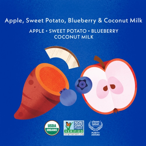 Once Upon a Farm™ Apple Sweet Potato Blueberry and Coconut Milk Organic Baby Food Pouch Perspective: left