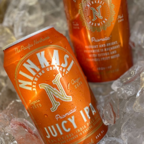 Ninkasi Brewing Company Prismatic® Juicy IPA Craft Beer Perspective: left