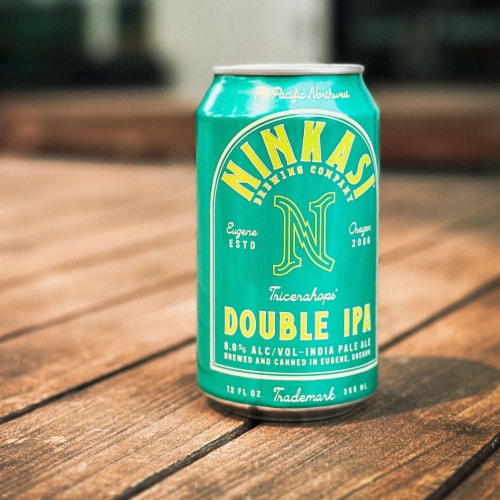 Ninkasi Brewing Company Tricerahops Double IPA Craft Beer Perspective: left
