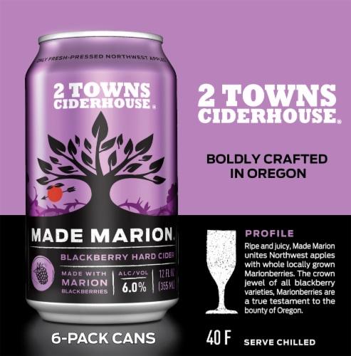 2 Towns Ciderhouse® Blackberry Hard Cider Made Marion Perspective: left