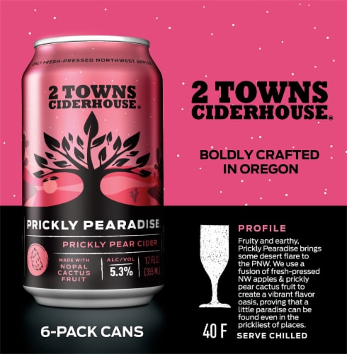 2 Towns Ciderhouse Prickly Pearadise Cider Perspective: left