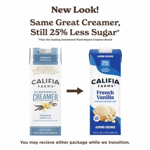 Califia Farms French Vanilla Almond Milk Coffee Creamer Perspective: left