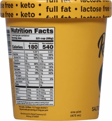 Rebel Keto Salted Caramel Ice Cream Pint Perspective: left