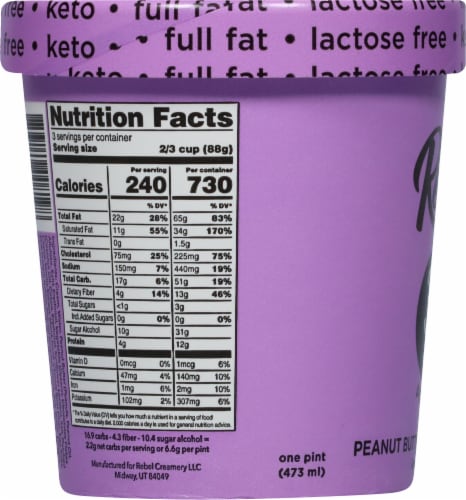 Rebel Peanut Butter Caramel Chip Keto Ice Cream Perspective: left