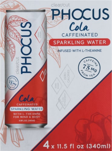 Phocus™ Caffeinated Cola Flavored Sparkling Water Cans Perspective: left