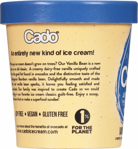 Cado Dairy Free Vanilla Bean Frozen Dessert Pint Perspective: left