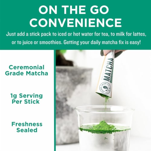 Jade Leaf Ceremonial Grade Organic Japanese Matcha Powder Sleeves Perspective: left