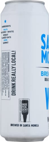 Santa Monica Brew Works® Beach Brewed Wit Modern White Ale Beer Single Can Perspective: left