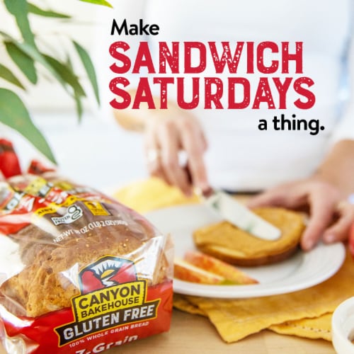 Canyon Bakehouse 7-Grain Sandwich Bread, Gluten Free Bread, 100% Whole Grain, Frozen, 18 oz Loaf Perspective: left