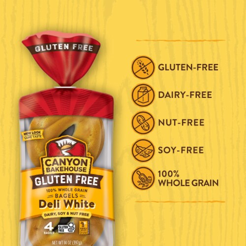 Canyon Bakehouse Deli White 100% Whole Grain Gluten Free Bagels Fresh Perspective: left