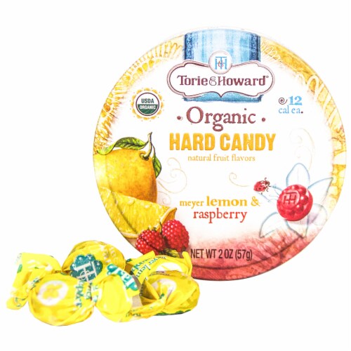 Torie & Howard Organic Meyer Lemon & Raspberry Hard Candy Perspective: left