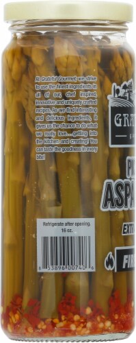 Grateful Gourmet Extra Crispy Pickled Asparagus Fire Stix Perspective: left