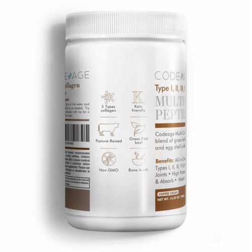 Codeage Multi Collagen Peptides Mocha Protein Powder Perspective: left