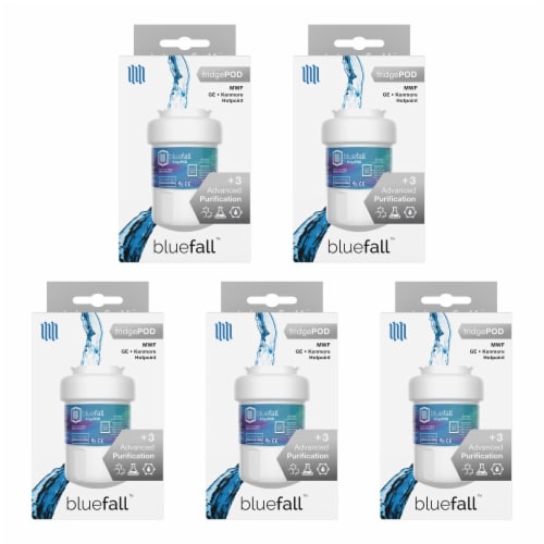 GE MWF 5PK Refrigerator Water Filter Compatible by BlueFall Perspective: left