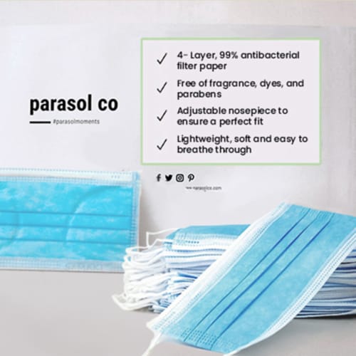 Parasol 4 Layer Disposable Respiratory Protective Face Mask Perspective: left