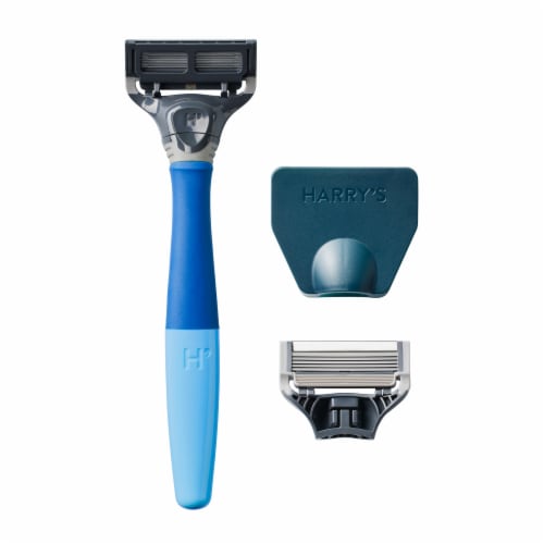 Harry's 5-Blade Navy Blue Razor Kit Perspective: left