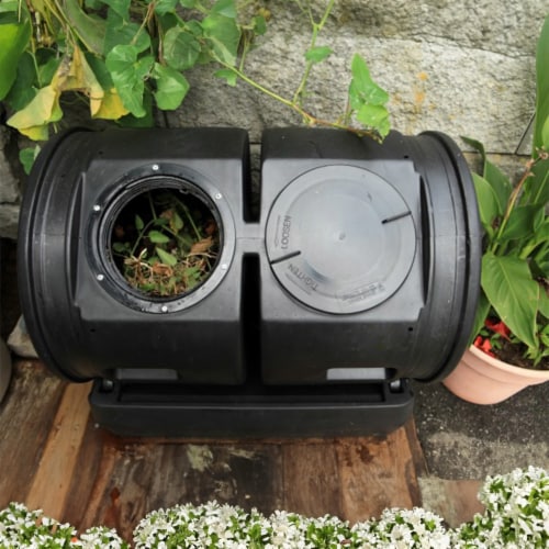 Good Ideas Compost Wizard Outdoor Garden Dual Tumbler Compost Container, Black Perspective: left