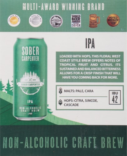 Sober Carpenter Non-Alcoholic Craft Brew IPA Beverage Perspective: left
