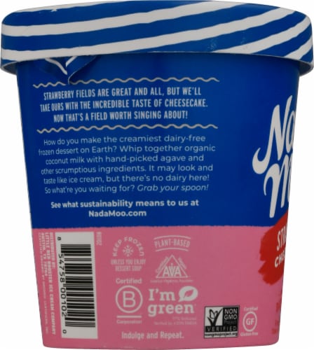 Nadamoo Dairy Free Strawberry Cheesecake Frozen Dessert Pint Perspective: left