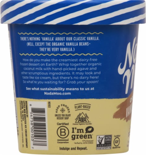 Nadamoo!® Dairy Free Organic Vanilla Bean Frozen Dessert Pint Perspective: left