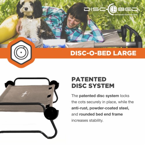 Disc-O-Bed Large Cam-O-Bunk Benchable Double Cot with Storage Organizers, Tan Perspective: left