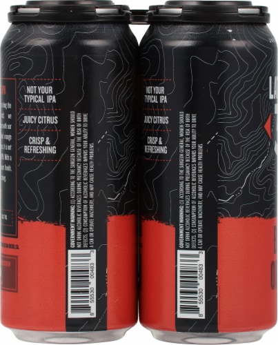 Latitude 33 Blood Orange IPA Beer Cans Perspective: left