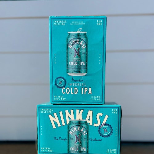 Ninkasi Brewing Company Imperial Cold IPA Craft Beer Perspective: left