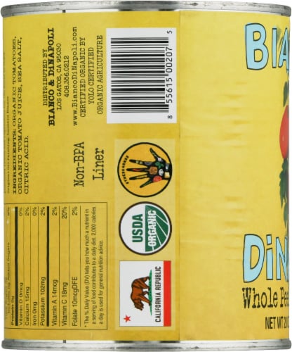 Bianco Dinapoli Organic Whole Peeled Tomatoes Perspective: left
