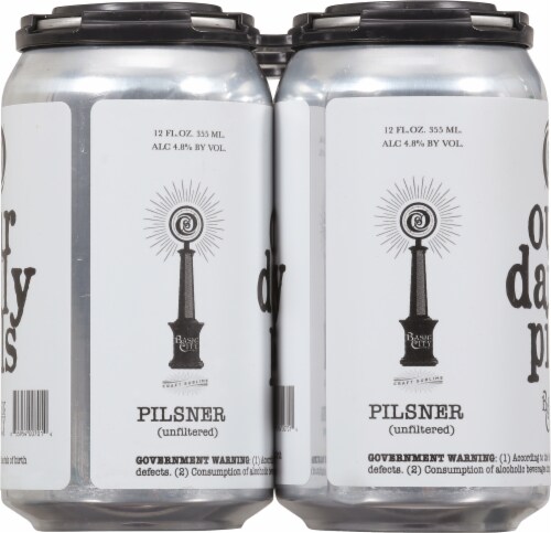 Basic City Beer Co. Our Daily Pils Beer Perspective: left