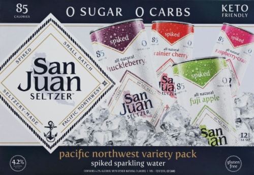 San Juan Pacific Northwest Spiked Seltzer Variety Pack Perspective: left