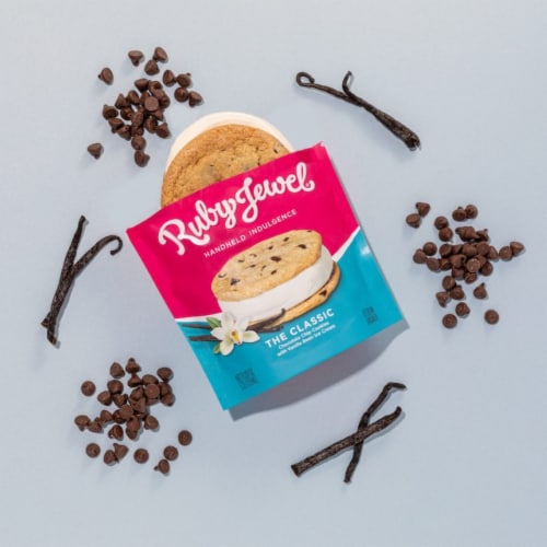Ruby Jewel® Chocolate Chip Cookies + Vanilla Bean Ice Cream Sandwich Perspective: left