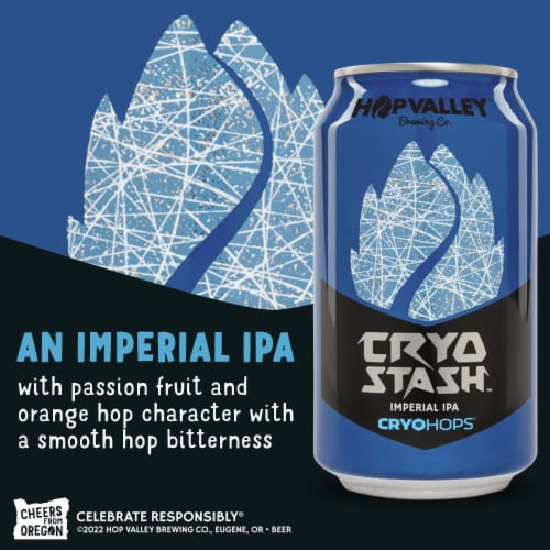Hop Valley Cryo Stash Imperial IPA Craft Beer Perspective: left