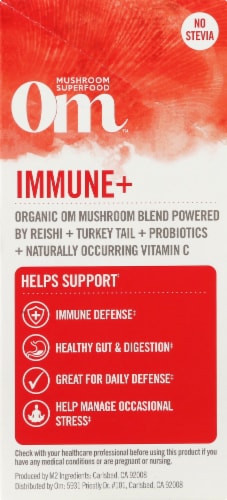 OM Immune+ Dietary Supplement Powder Drink Mix Stick Packets 10 Count Perspective: left