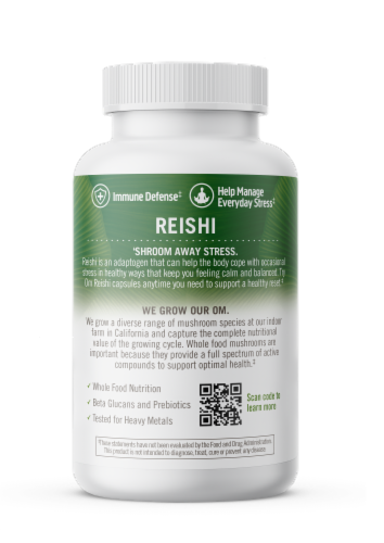 Om Mushroom Reishi Mushroom Superfood Capsules Perspective: left