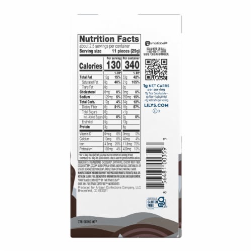 LILY'S Sea Salt Extra Dark Chocolate Style No Sugar Added Sweets Bar Perspective: left