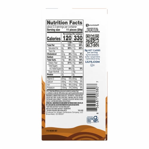 LILY'S Salted Caramel Flavored Milk Chocolate Style No Sugar Added Sweets Bar Perspective: left