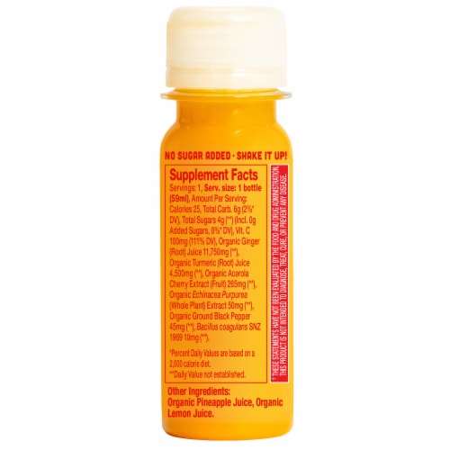 Vive Organic Immunity Boost Shot, Original Ginger and Turmeric Wellness Shot Perspective: left