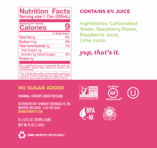Spindrift® Raspberry Lime Flavored Sparkling Water Cans Perspective: left