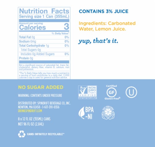 Spindrift® Lemon Flavored Sparkling Water Cans Perspective: left
