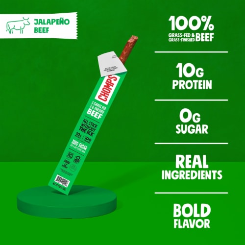 Chomps Grass-Fed and Finished Jalapeño Beef Meat Snack, 1.15oz Stick Perspective: left