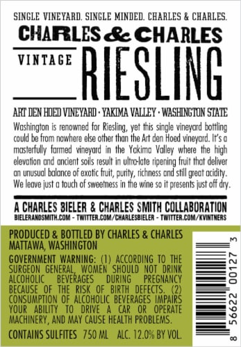 Charles & Charles Riesling Washington White Wine Perspective: left