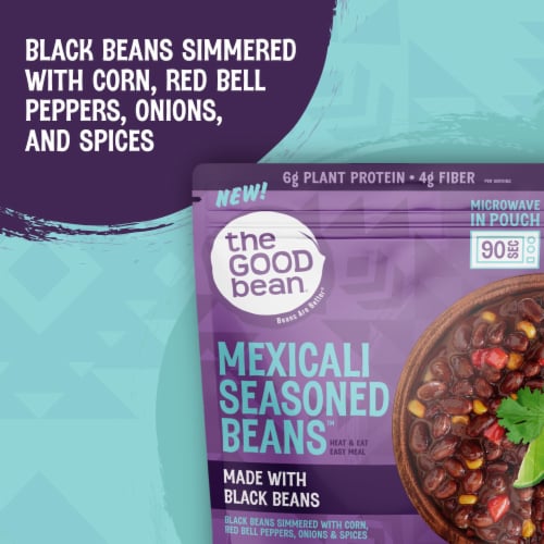 The Good Bean Mexicali Seasoned Beans Heat and Eat 10 oz pouch Perspective: left