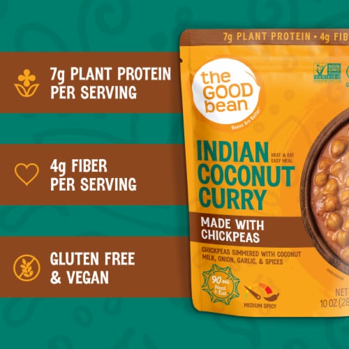 The Good Bean Heat and Eat Indian Coconut Curry 10 oz pouch Perspective: left