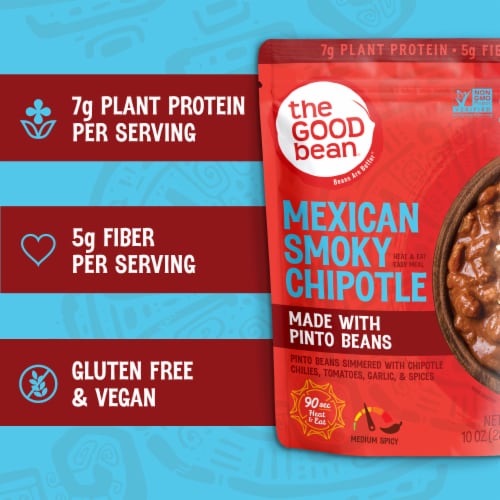 The Good Bean Heat and Eat Mexican Smokey Chipotle 10 oz Pouch Perspective: left